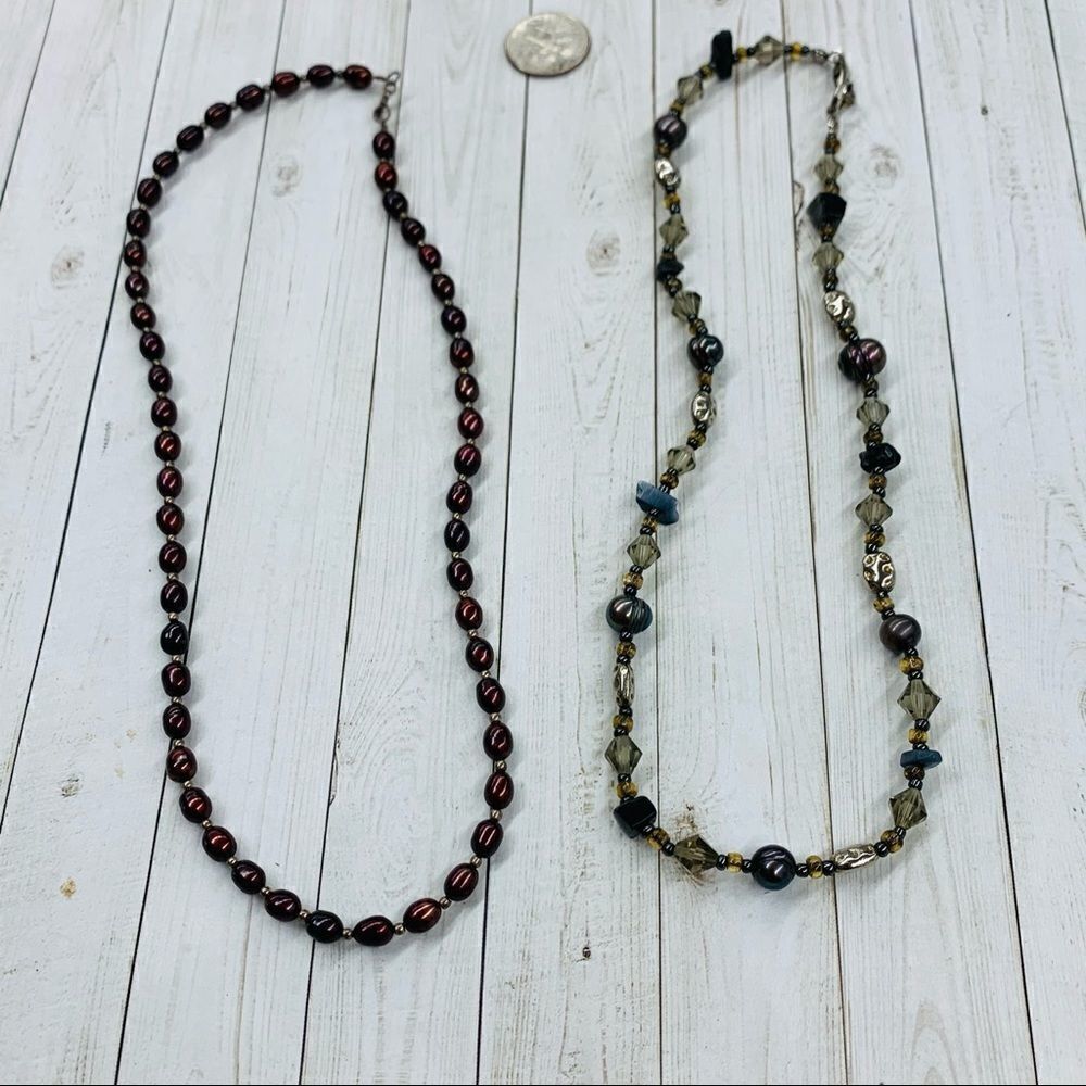 Burgundy Pearl and Purple Pearl Crystal Necklaces‎